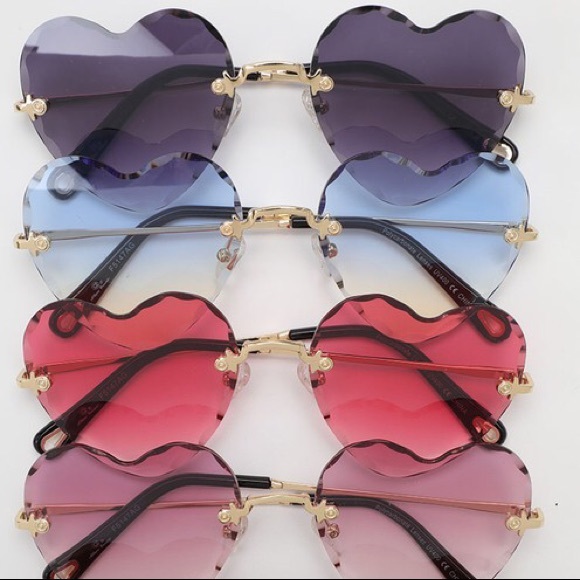 NEW Rimless Beveled Heart Shape Crystal Sunglasses - Picture 6 of 12